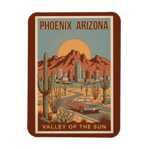 Ímã Ilustração de Viagem Arte Retro do Sol do Arizona