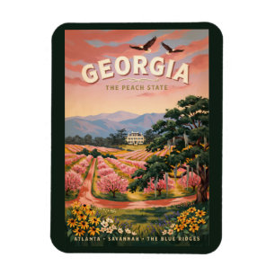 Ímã Ilustração de viagem da Geórgia Arte Vintage