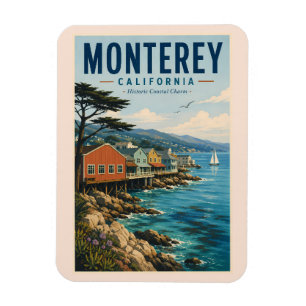 Ímã Ilustração de Viagem de Arte da Baía de Monterey C