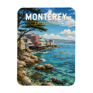 Ímã Ilustração de Viagem de Arte Retro de Monterey Cal