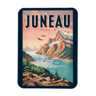 Ímã Ilustração de Viagem de Arte Vint de Juneau Alasca