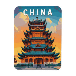 Ímã Ilustração de Viagem de Arte Vintage da China