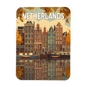 Ímã Ilustração de Viagem de Arte Vintage da Holanda