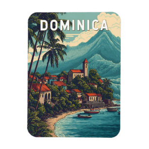 Ímã Ilustração de viagem de arte vintage de Dominica