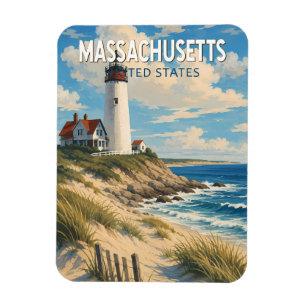 Ímã Ilustração de Viagem de Arte Vintage de Massachuse