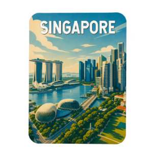 Ímã Ilustração de Viagem de Arte Vintage de Singapura
