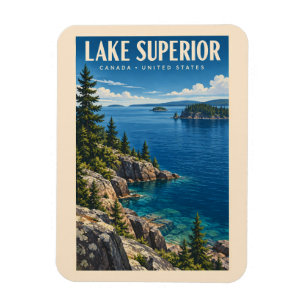 Ímã Ilustração de Viagem de Arte Vintage do Lago Super