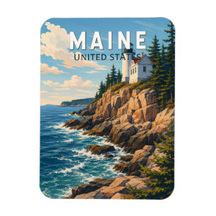 Ímã Ilustração de viagem de arte vintage do Maine