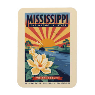 Ímã Ilustração de Viagem de Arte Vintage do Mississipp