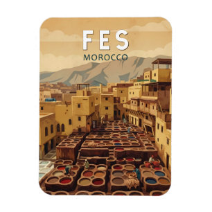 Ímã Ilustração de Viagem de Arte Vintage Fes Marrocos