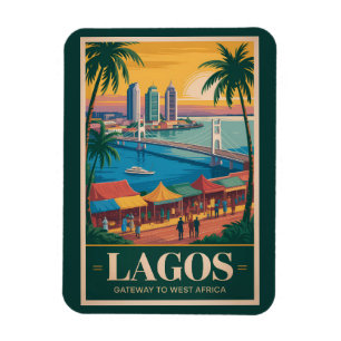 Ímã Ilustração de viagem de arte vintage Lagos Nigéria