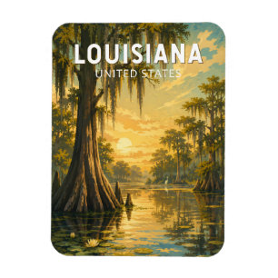 Ímã Ilustração de Viagem de Arte Vintage Louisiana