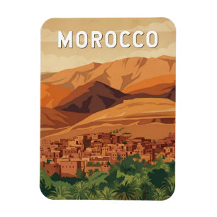 Ímã Ilustração de Viagem de Arte Vintage Marrocos