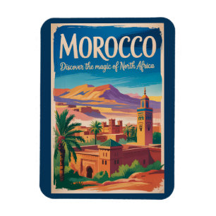 Ímã Ilustração de Viagem de Arte Vintage Marrocos
