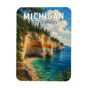 Ímã Ilustração de Viagem de Arte Vintage Michigan