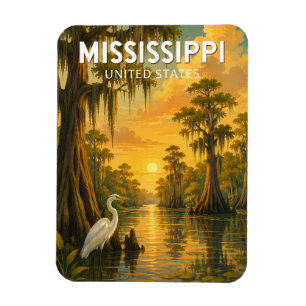 Ímã Ilustração de Viagem de Arte Vintage Mississippi