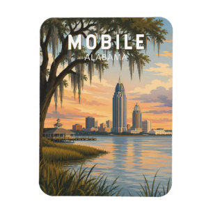 Ímã Ilustração de Viagem de Arte Vintage Mobile Alabam