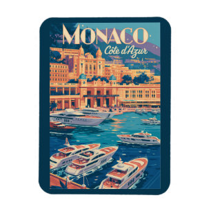 Ímã Ilustração de Viagem de Arte Vintage Mônaco Côte d