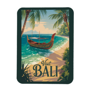Ímã Ilustração de Viagem de Bali Indonésia Arte Vintag