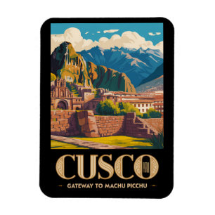 Ímã Ilustração de Viagem de Cusco Peru Arte Vintage