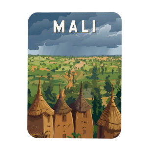Ímã Ilustração de Viagem de Mali Arte Vintage