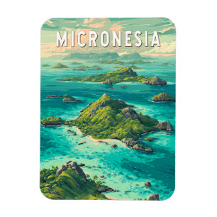 Ímã Ilustração de Viagem de Micronésia Arte Vintage