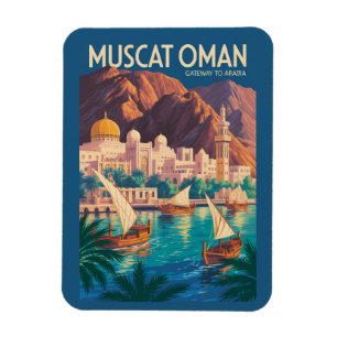 Ímã Ilustração de viagem de Muscat Oman Vintage Arte