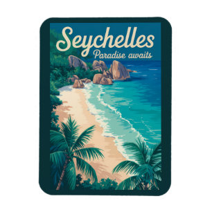 Ímã Ilustração de viagem de praia das Seychelles Arte