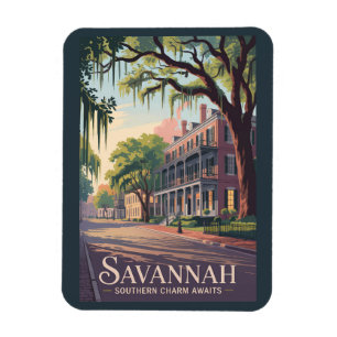 Ímã Ilustração de viagem de Savannah Geórgia Arte Vint
