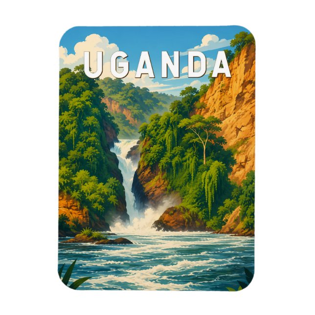 Ímã Ilustração de viagem de Uganda Arte Vintage (Vertical)