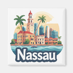 Imã Ilustração de Viagem Tropical Nassau Bahamas