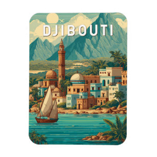Ímã Ilustração de viagem vintage Djibouti Arte