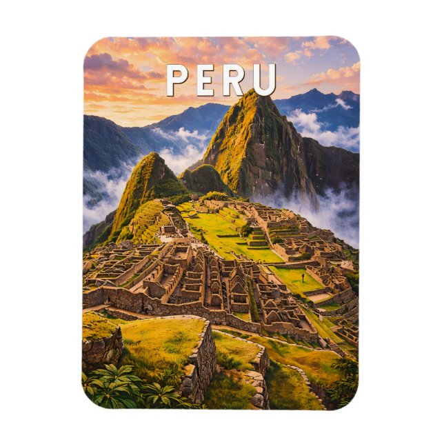 Ímã Ilustração de viagem vintage do Peru (Vertical)
