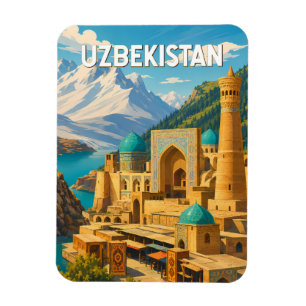 Ímã Ilustração de viagem vintage do Uzbequistão