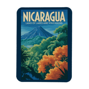 Ímã Ilustração de vulcão da Nicarágua, arte de viagem 