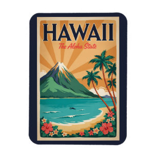 Ímã Ilustração de Vulcão do Havaí Arte de Viagem Vinta