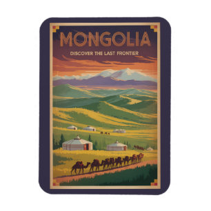 Ímã Ilustração de Yurt Camelos da Mongólia Arte de Via