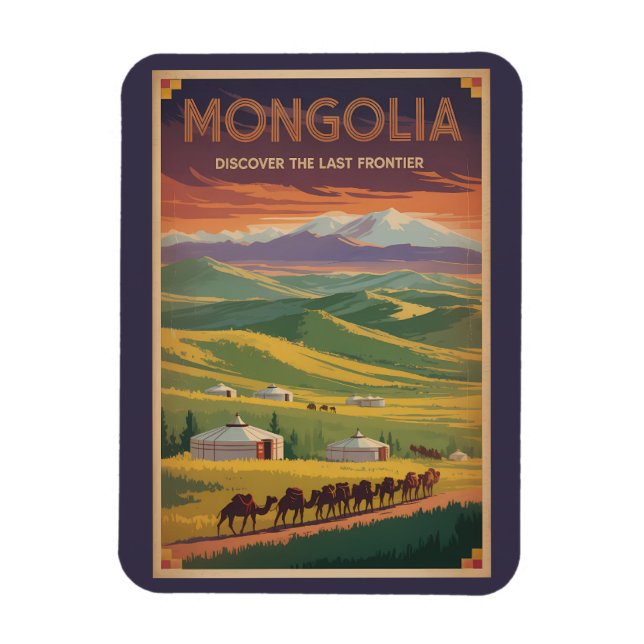 Ímã Ilustração de Yurt Camelos da Mongólia Arte de Via (Vertical)