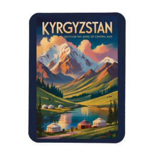 Ímã Ilustração de Yurt do Quirguistão Arte de Viagem V