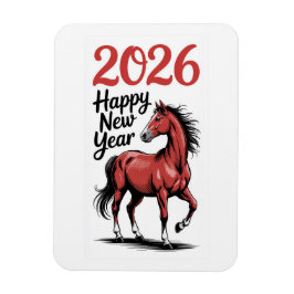 Ímã Ilustração do Cavalo Vermelho da Placa Feliz ano n