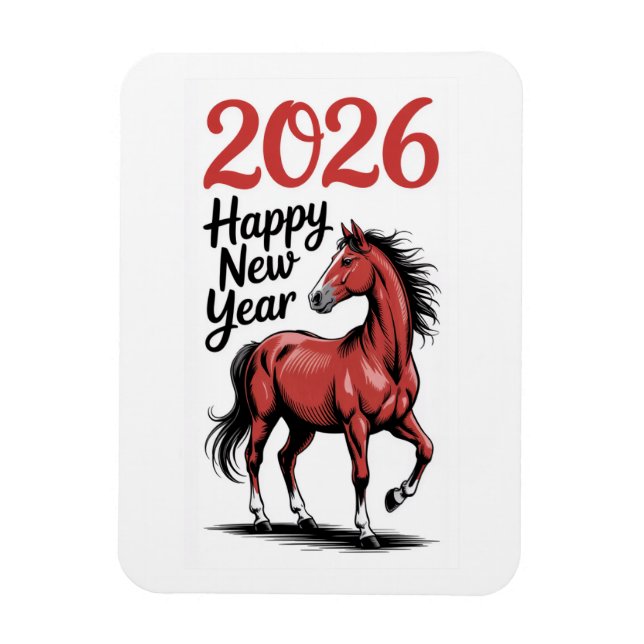 Ímã Ilustração do Cavalo Vermelho da Placa Feliz ano n (Vertical)