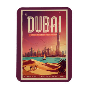 Ímã Ilustração do céu noturno de Dubai UAE Viagem Arte