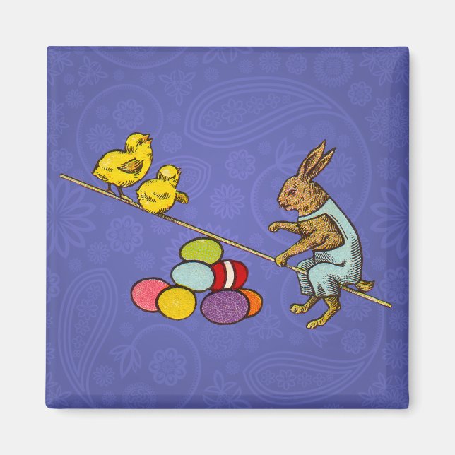 Imã Ilustração do coelho de Páscoa chocando ovos (Frente)