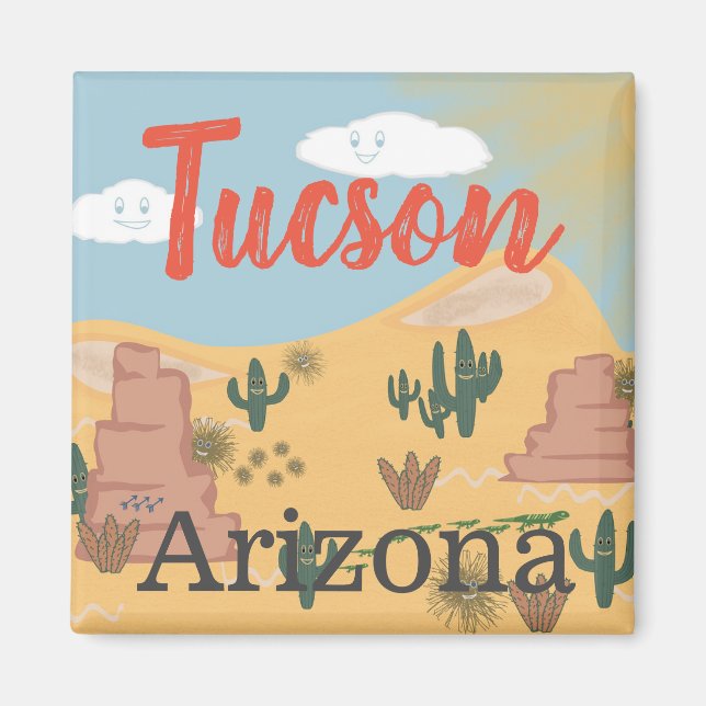 Imã Ilustração do Deserto de Arizona Tucson (Frente)