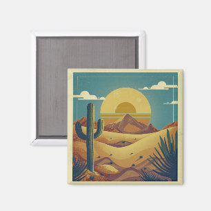 Imã Ilustração do Deserto em Estilo Retro Boho Vintage