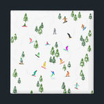 Imã Ilustração do Freeride Snowboarder Snowboard<br><div class="desc">Arte legal de ilustração branca de snowboarders coloridos,  descida de snowboard em montanhas entre pinheiros,  spruce,  árvores de abeto sobre pó fresco de neve. Snowboard e xmas esporte ao ar livre numa floresta de inverno. Dons do Snowboarder. Decoração de Natal de Snowboard.</div>