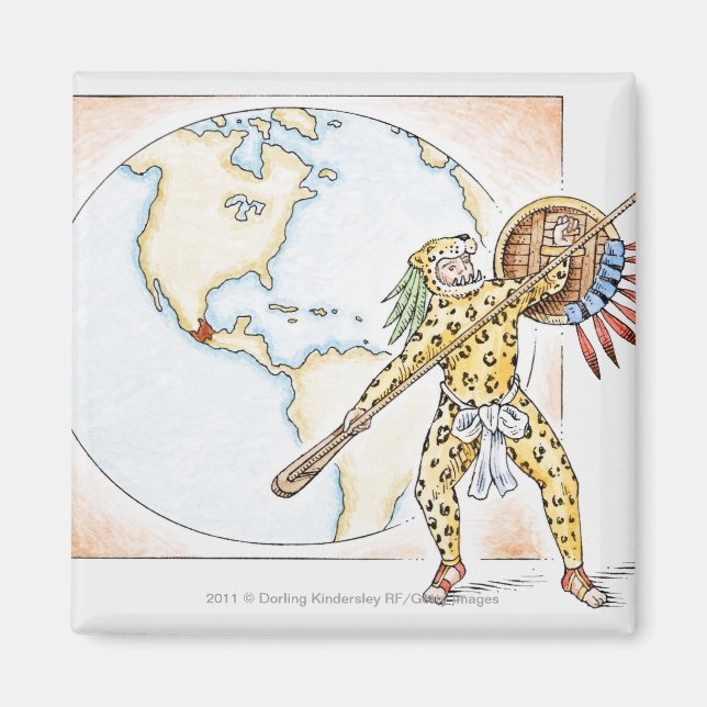 Imã Ilustração do Guerreiro Jaguar Asteca (Frente)