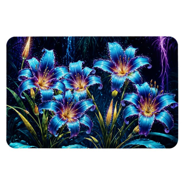 Ímã Ilustração do jardim noturno de flores bioluminesc (Horizontal)