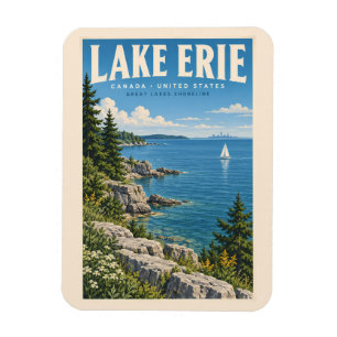Ímã Ilustração do Lago Erie Viagem Arte Vintage