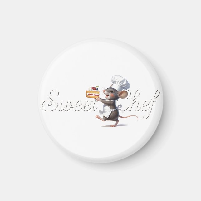 Imã Ilustração do Logotipo do Rato "Chef Doce" (Frente)